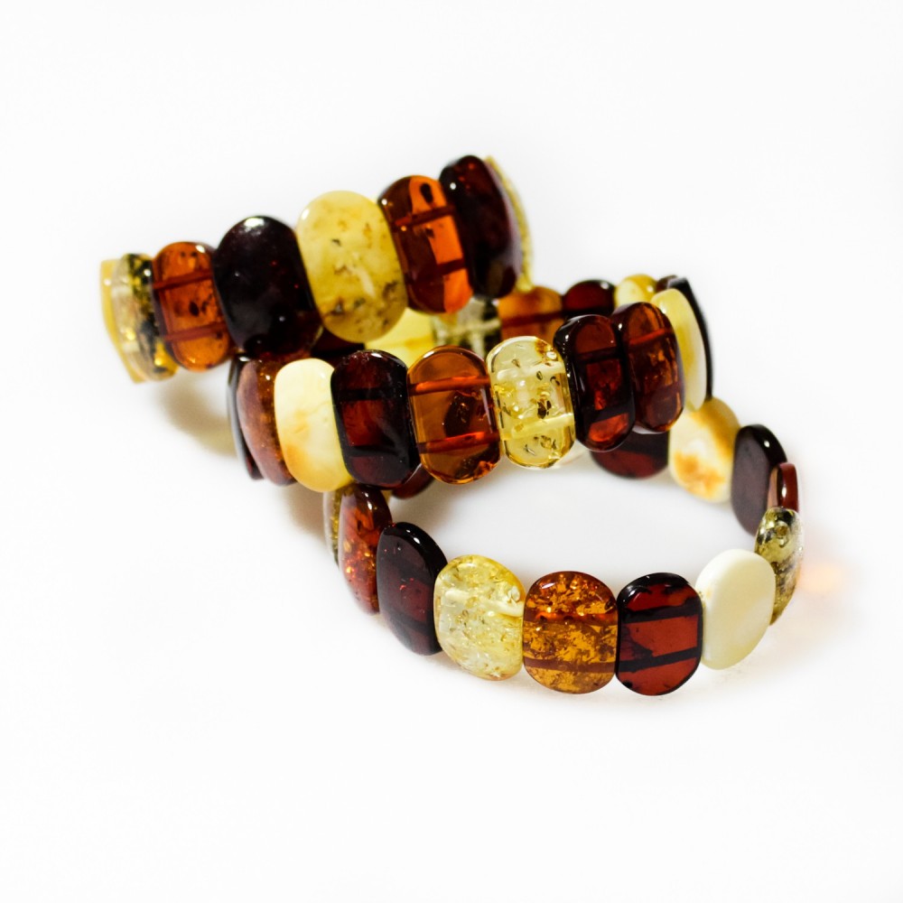 Bracelet En Ambre Naturel De La Baltique – Multicolore, Forme émeraude, Occasion