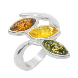 Silber-Ring und dreifarbigen Bernstein (Honig, Zitrone und grün)