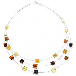 multicolore forma quadrata collana ambra naturale