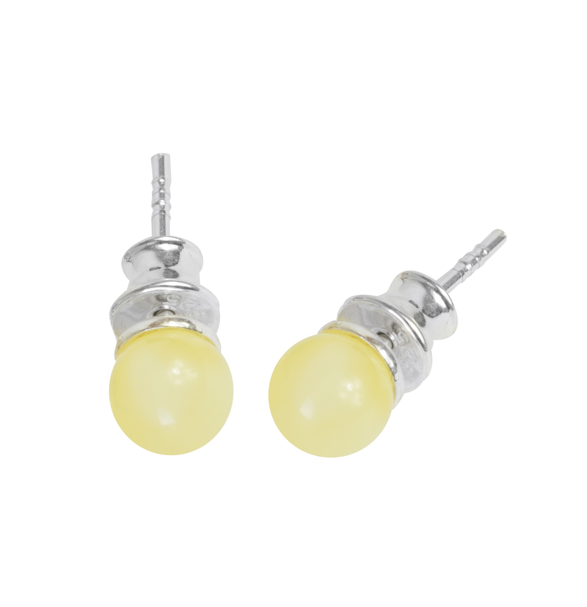 Boucles D Oreilles Avec Perle D Ambre Blanc Ronde Argent Massif Bijouxdambre