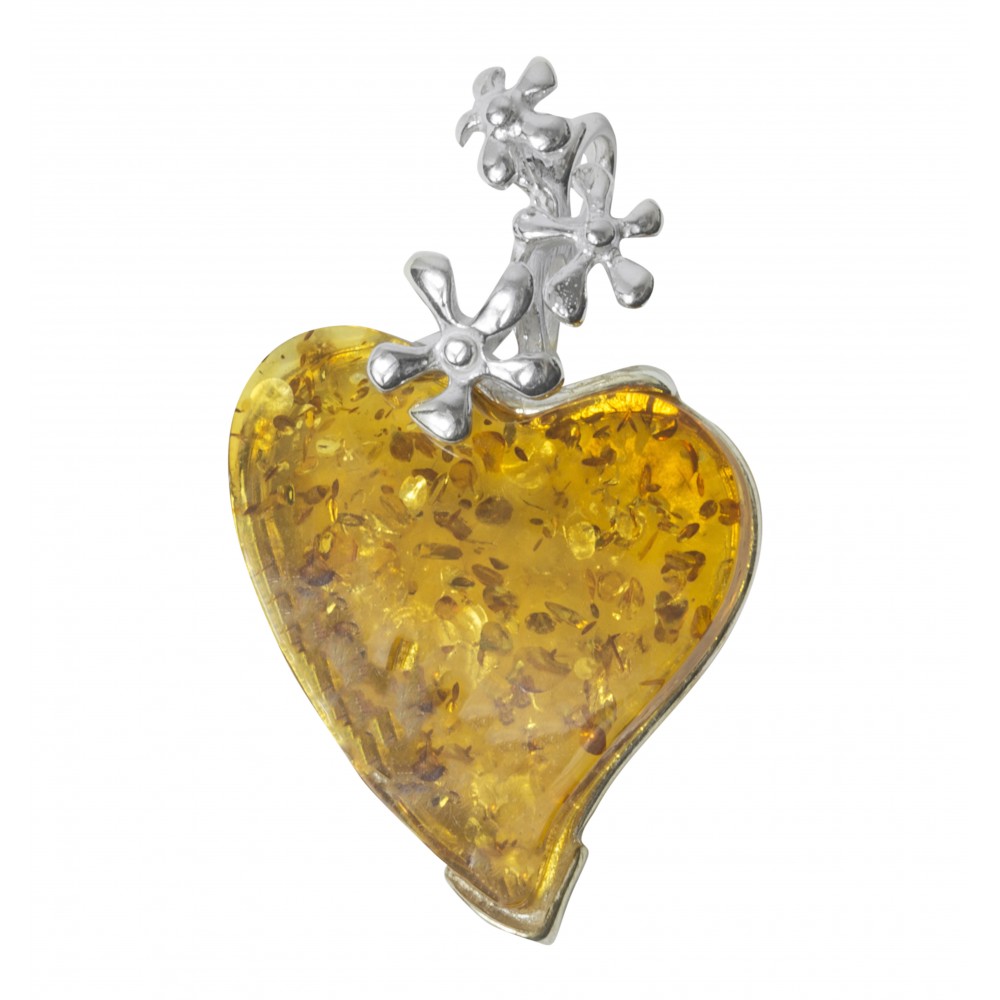 Orecchini A Cuore In Ambra Baltica E Argento 925 – Gioielli Donne In Argento Sterlino Con Pietre Naturali – Colore Cognac